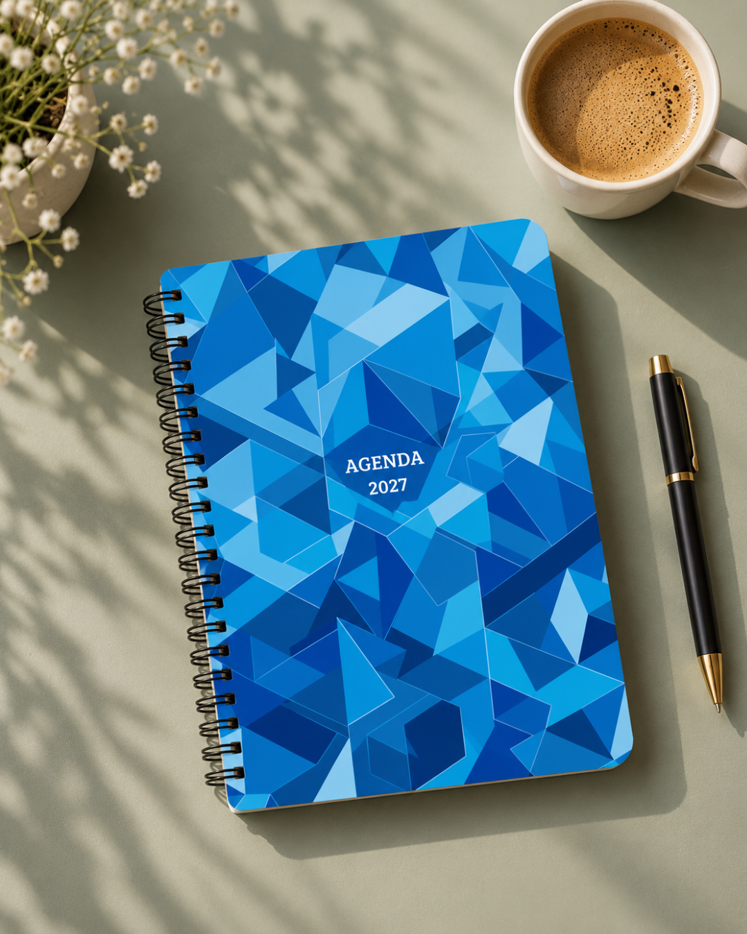 Agenda Anual 2027 - Padrão Geométrico Azul