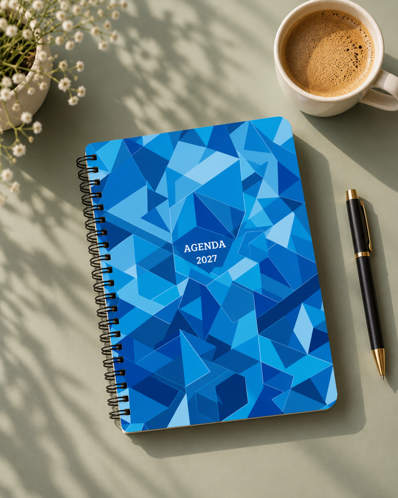 Agenda Anual 2027 - Padrão Geométrico Azul